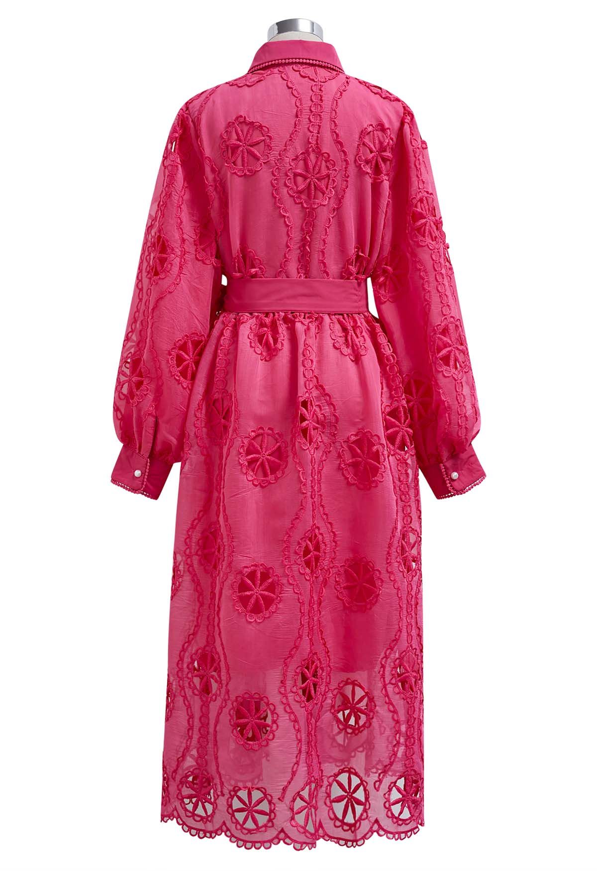Magenta Pearl Lace Shirt Dress