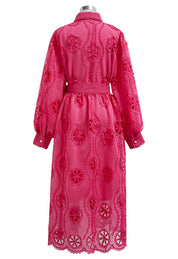 Magenta Pearl Lace Shirt Dress