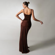 Chocolate Ruched Cutout Gown