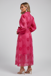 Magenta Pearl Lace Shirt Dress