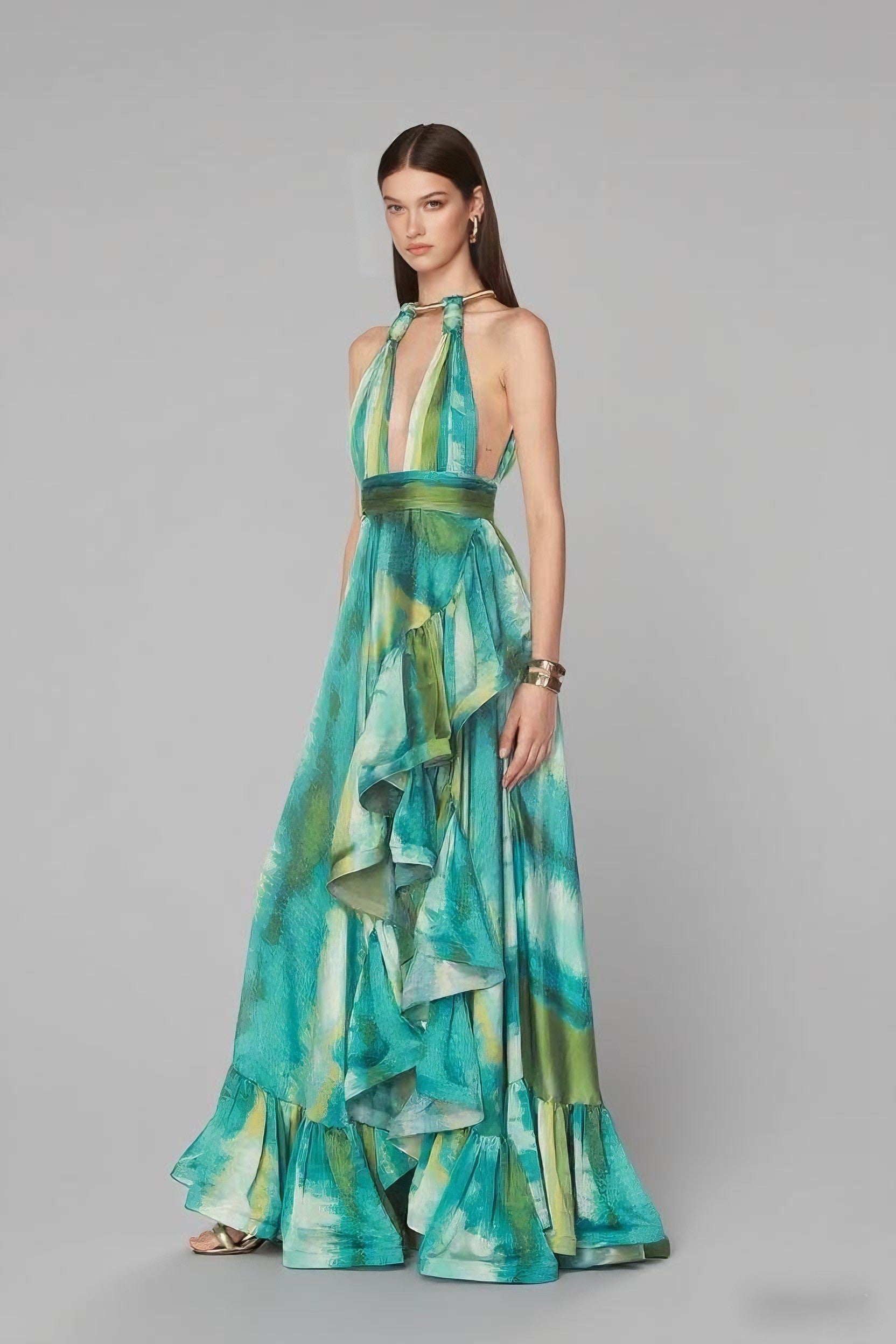 Halter Neck Smudged Printed Dress - thelatestlabels