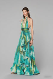 Halter Neck Smudged Printed Dress - thelatestlabels