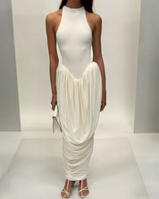 Ivory Draped Column Gown
