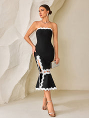 Black & White Scallop-Edge Strapless Bodycon Dress