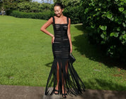 Black Bandage Fringe Hem Midi Dress