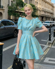 Aqua Blue Jacquard A-Line Party Dress