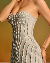 Pearl-Embellished Sculpted Mini Dress