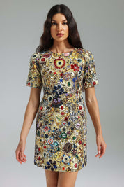 Golden Tapestry Floral Dress
