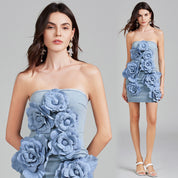Denim Bloom Mini Dress