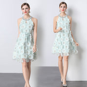 Aqua Petal Tulle Mini Dress