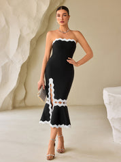Black & White Scallop-Edge Strapless Bodycon Dress
