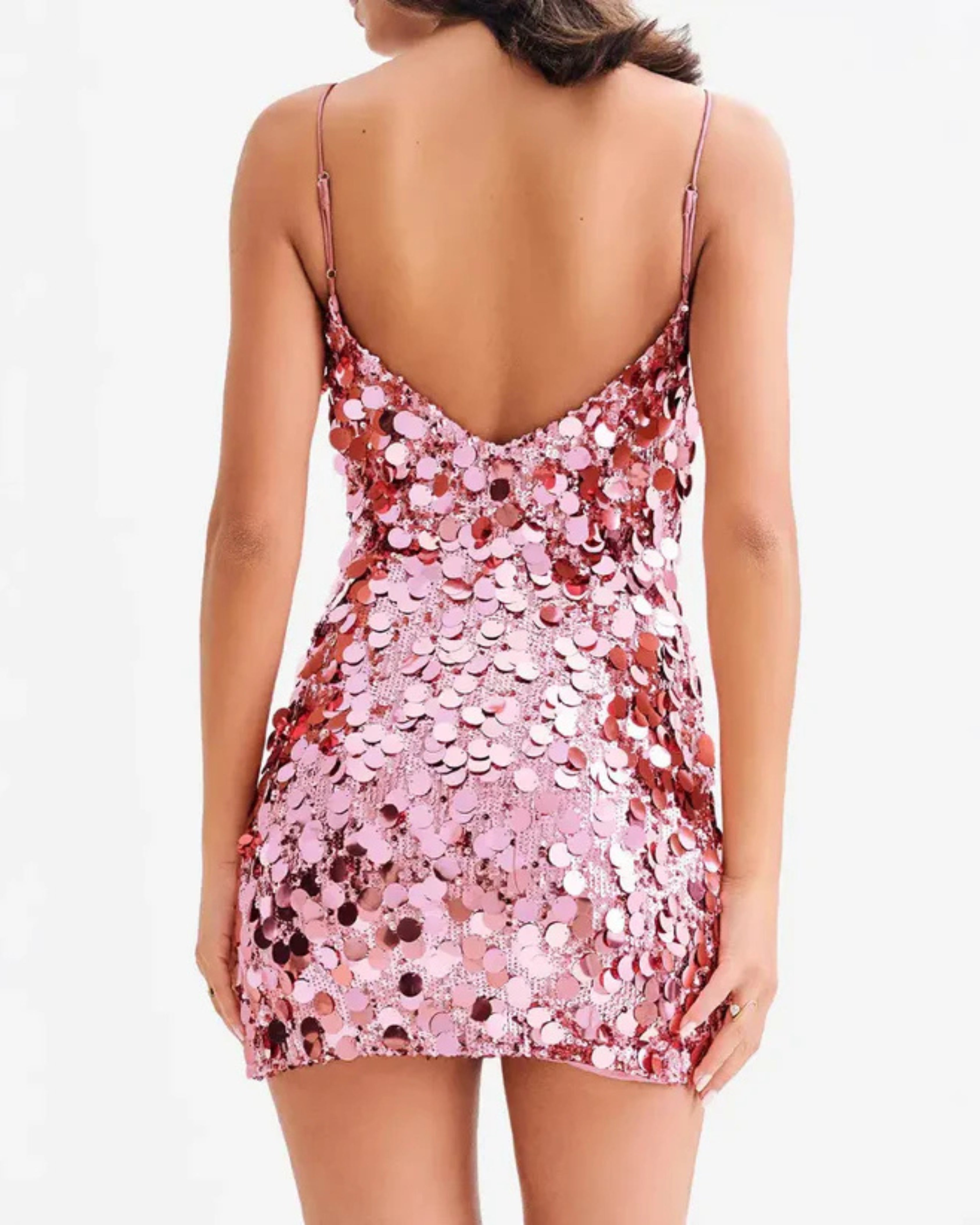 Pink Sequin Mini Slip Dress
