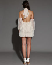 Ethereal Glow Off-Shoulder Halter Mini Dress