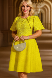 Golden Grace Bow-Detail Midi Dress