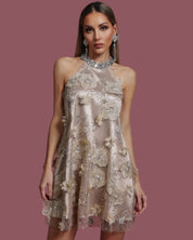 Blossom Luxe Embellished Halter Mini Dress
