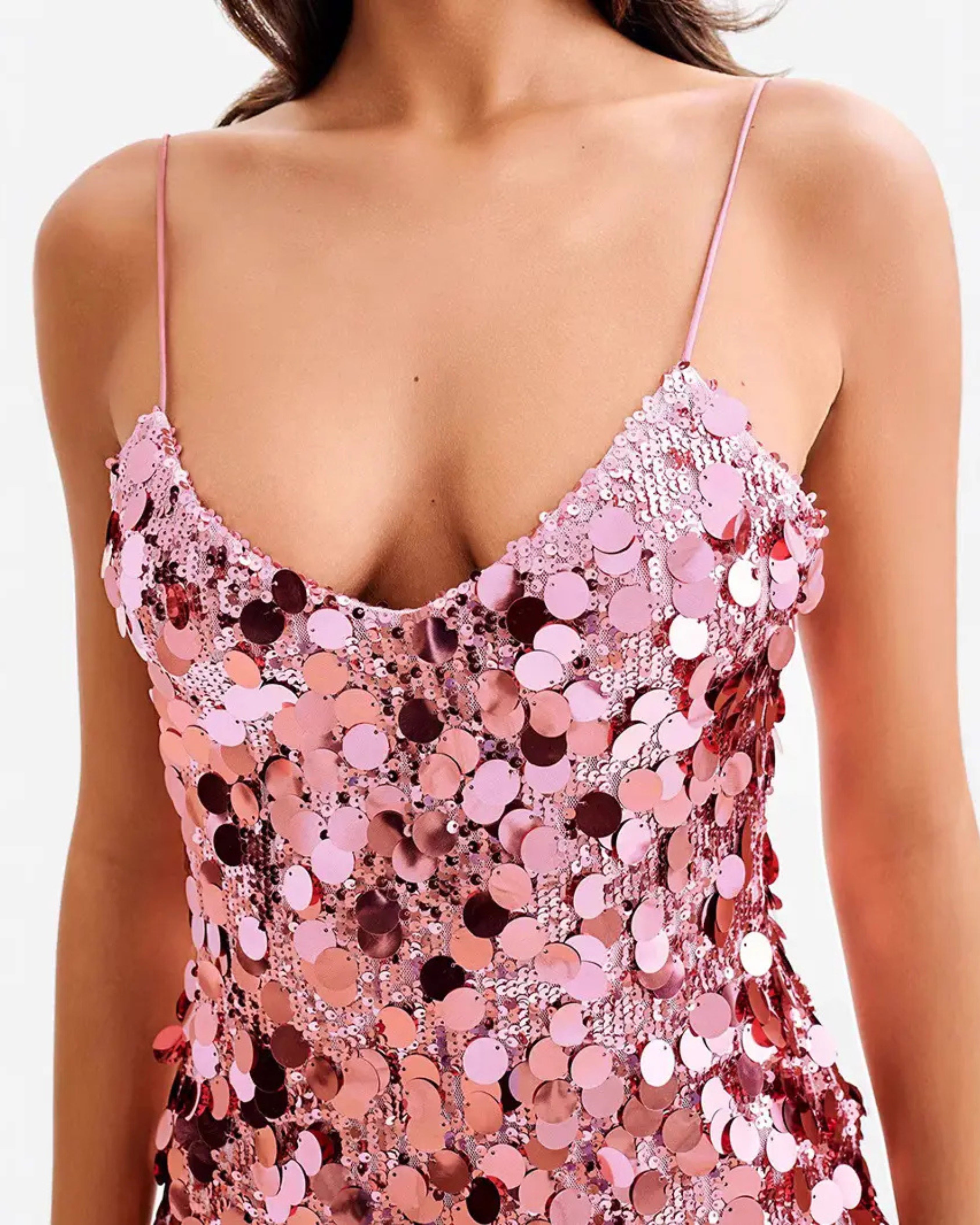 Pink Sequin Mini Slip Dress