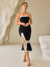 Black & White Scallop-Edge Strapless Bodycon Dress