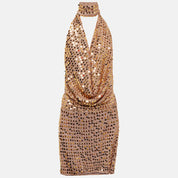 Golden Diva Drape Halter Mini Dress