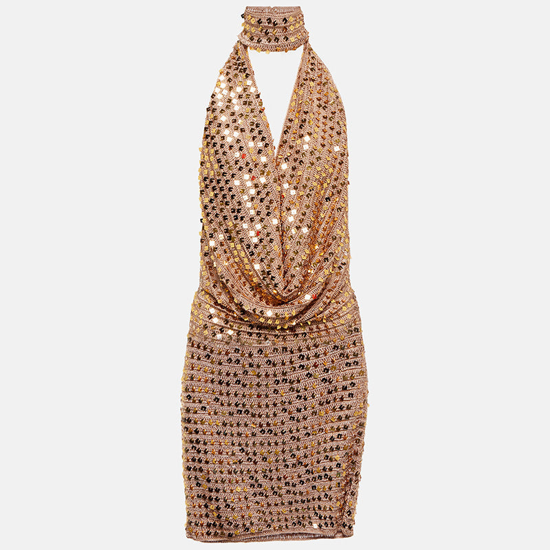 Golden Diva Drape Halter Mini Dress