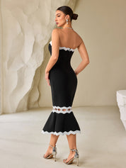 Black & White Scallop-Edge Strapless Bodycon Dress