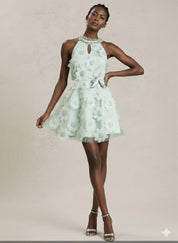 Aqua Petal Tulle Mini Dress