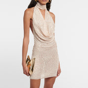 Golden Diva Drape Halter Mini Dress