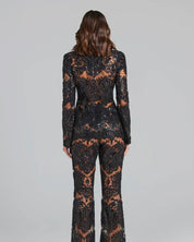 Black Sheer Floral Lace Pantsuit