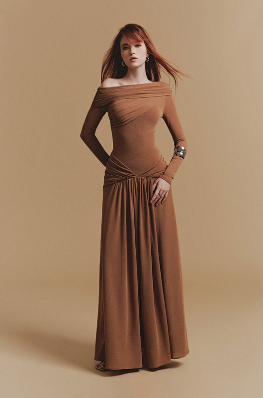 Off-Shoulder Draped Maxi Dress
