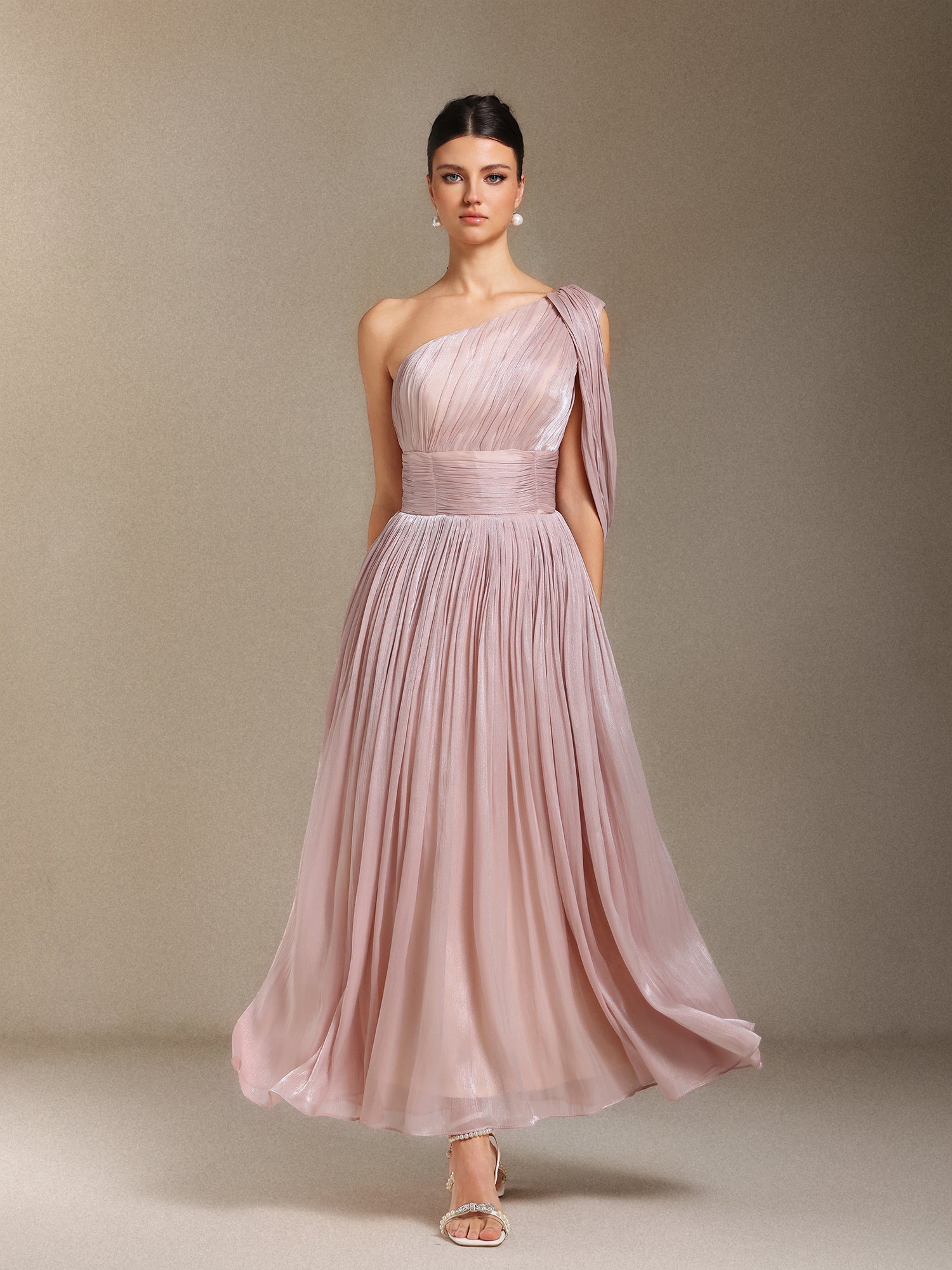 Blush Athena One-Shoulder Gown