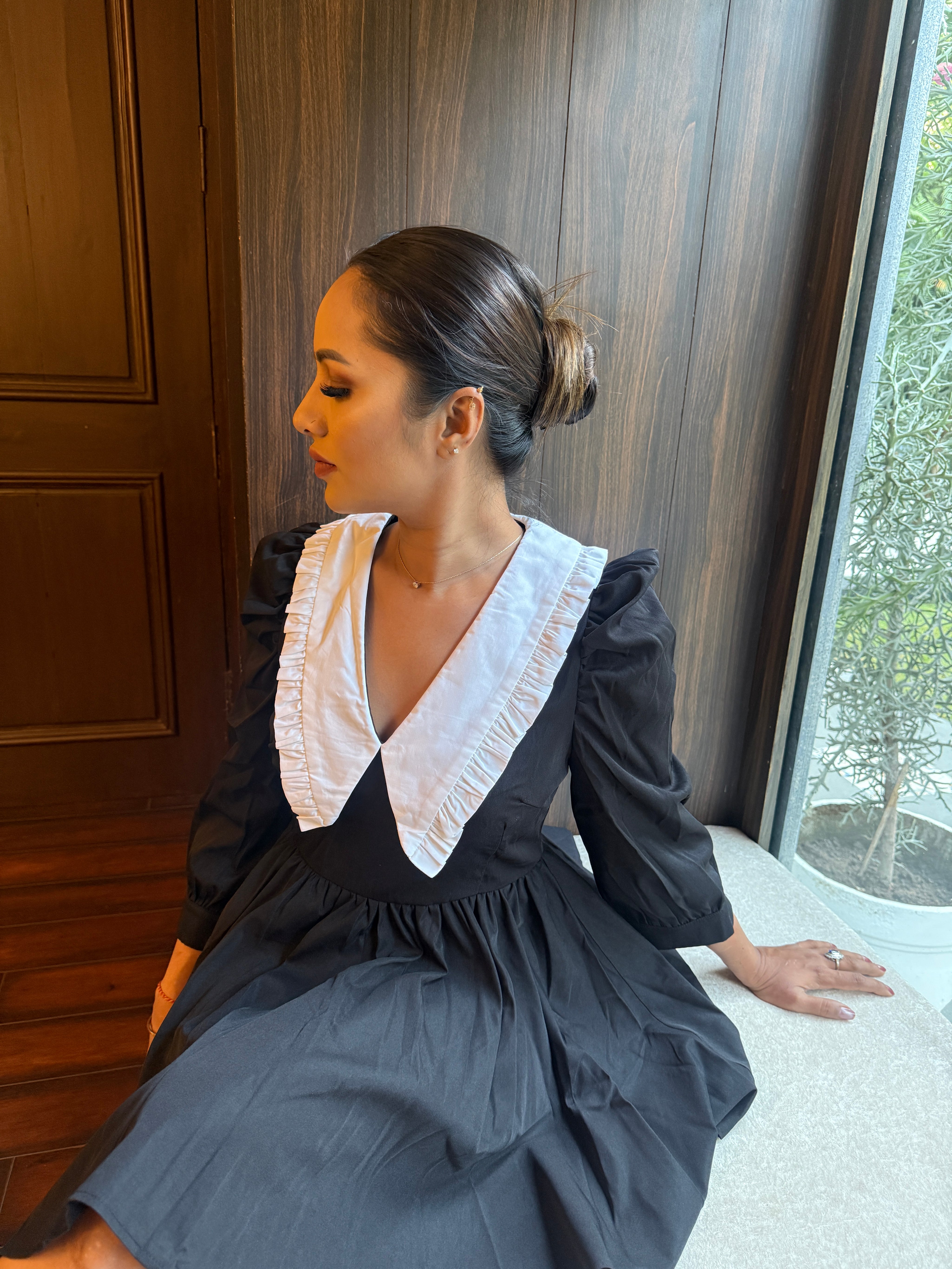 Classic Collar Puff Sleeve Dress