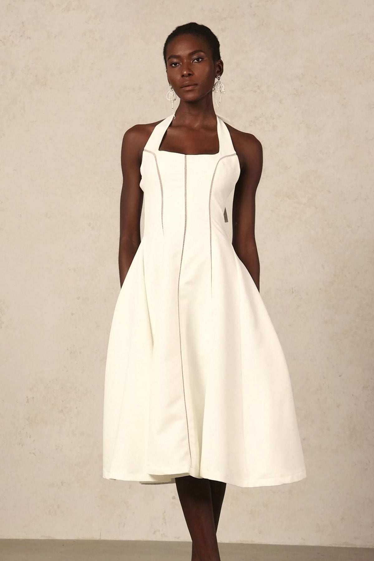 White Halter Midi Dress