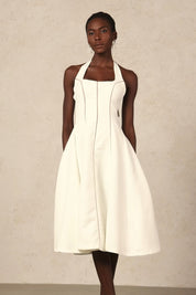 White Halter Midi Dress