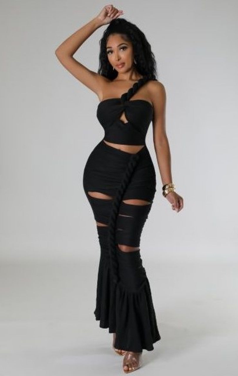 Shadow Siren Ruched Cutout Gown