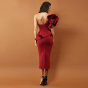 Merlot Rhapsody Sculpted One-Shoulder Gown
