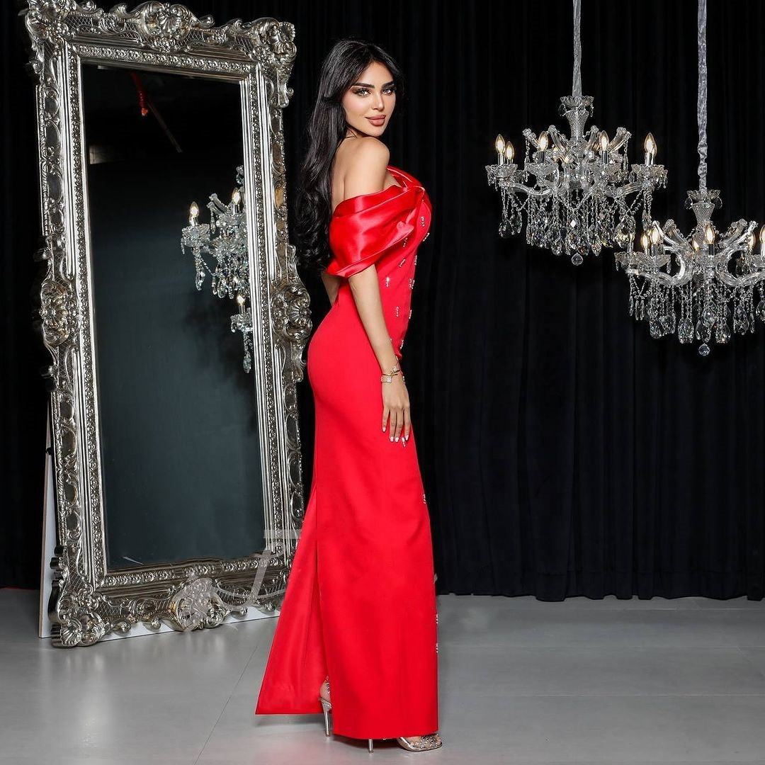 Scarlet Aurelia Embellished Off-Shoulder Gown