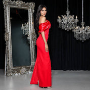 Scarlet Aurelia Embellished Off-Shoulder Gown
