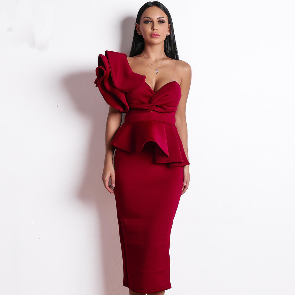 Merlot Rhapsody Sculpted One-Shoulder Gown