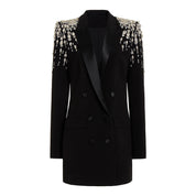Sequin-Shoulder Black Blazer Mini Dress