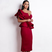 Merlot Rhapsody Sculpted One-Shoulder Gown