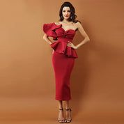 Merlot Rhapsody Sculpted One-Shoulder Gown
