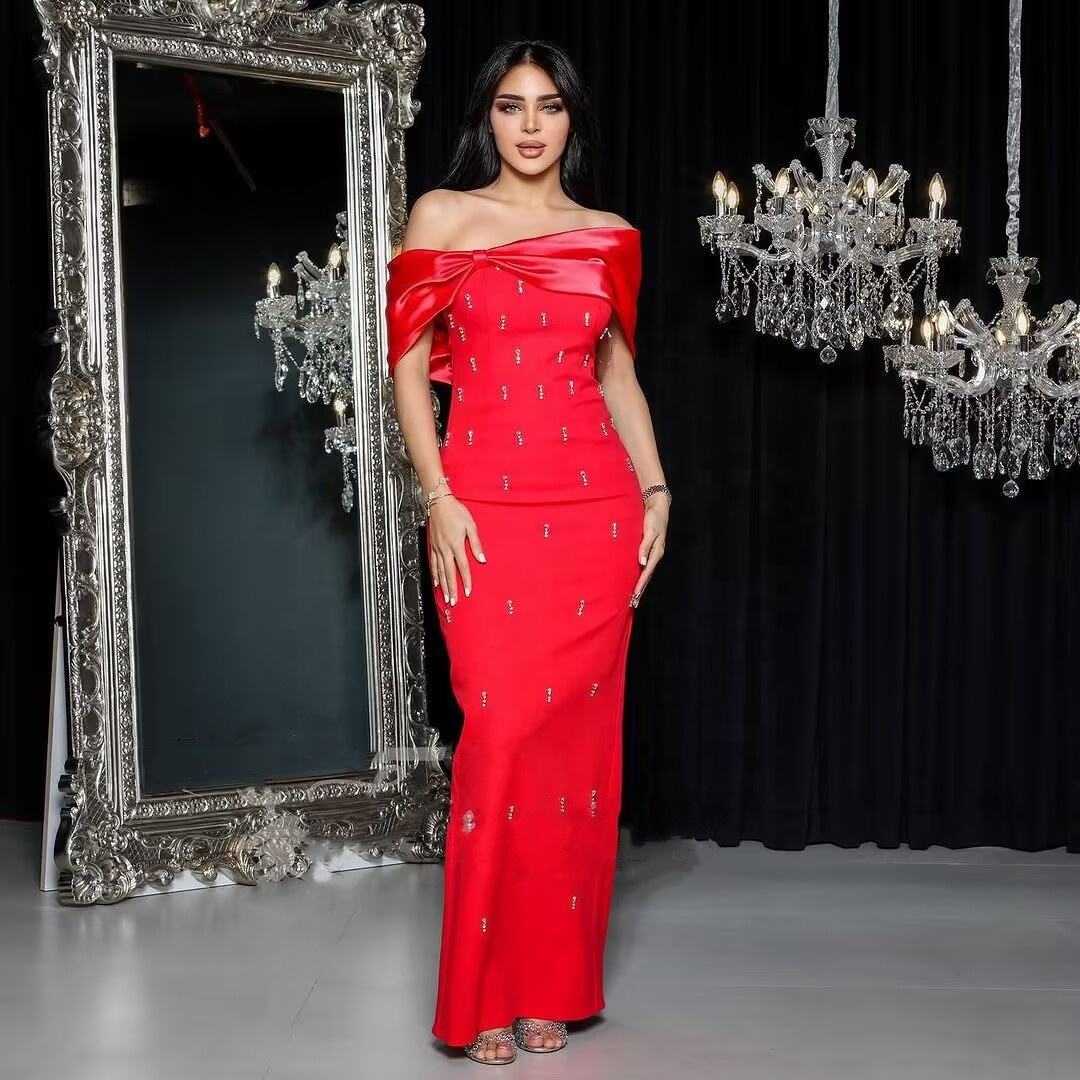 Scarlet Aurelia Embellished Off-Shoulder Gown