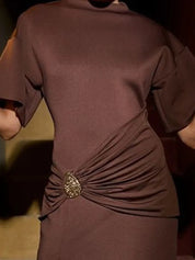 Mocha Twist-Detail Slit Gown