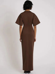 Mocha Twist-Detail Slit Gown