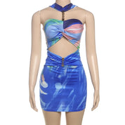 Azure Mirage Cut-Out Mini Dress
