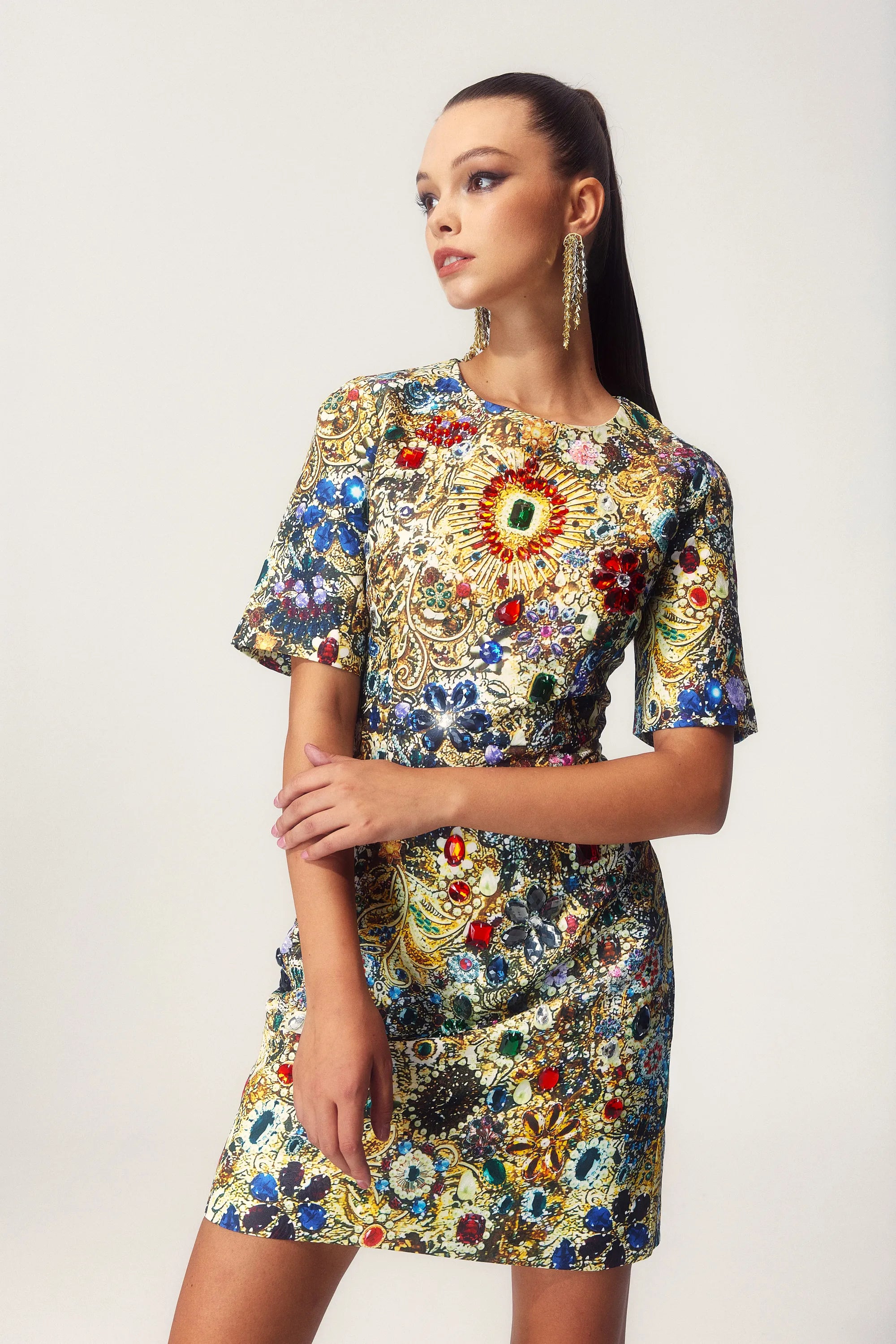 Golden Tapestry Floral Dress