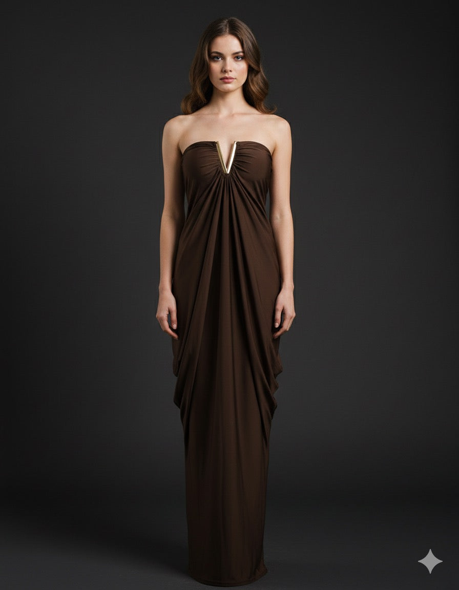 Mocha Drape Elegance Gown
