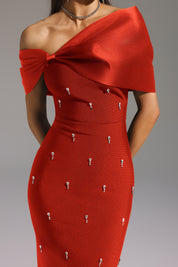 Scarlet Aurelia Embellished Off-Shoulder Gown
