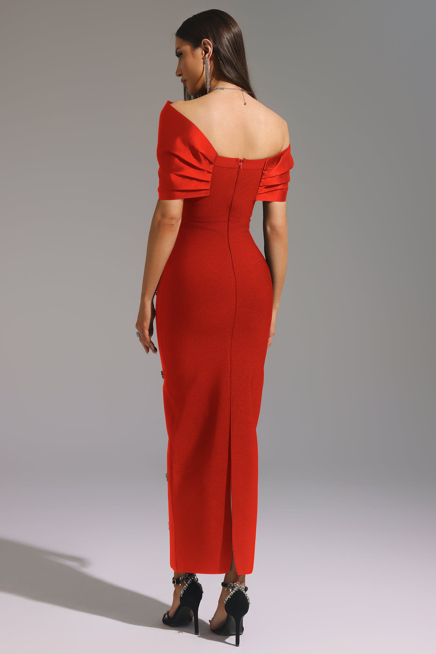 Scarlet Aurelia Embellished Off-Shoulder Gown