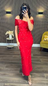 Scarlet Aurelia Embellished Off-Shoulder Gown