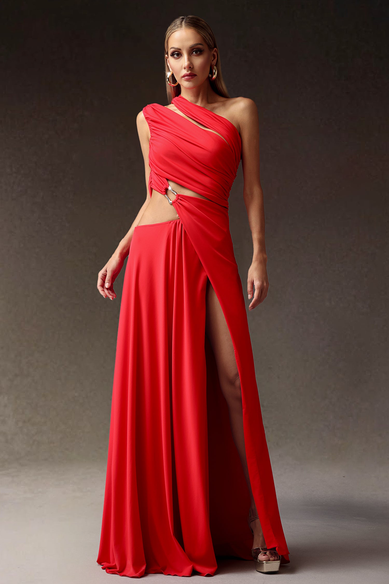 Scarlet Goddess Cut-Out Draped Gown